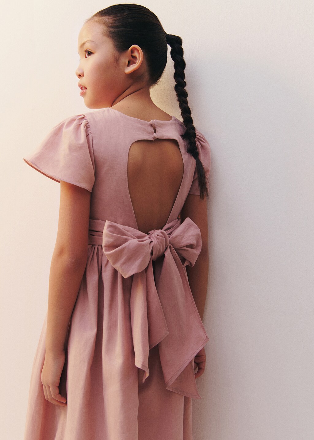 Linen dress with back opening - Pink