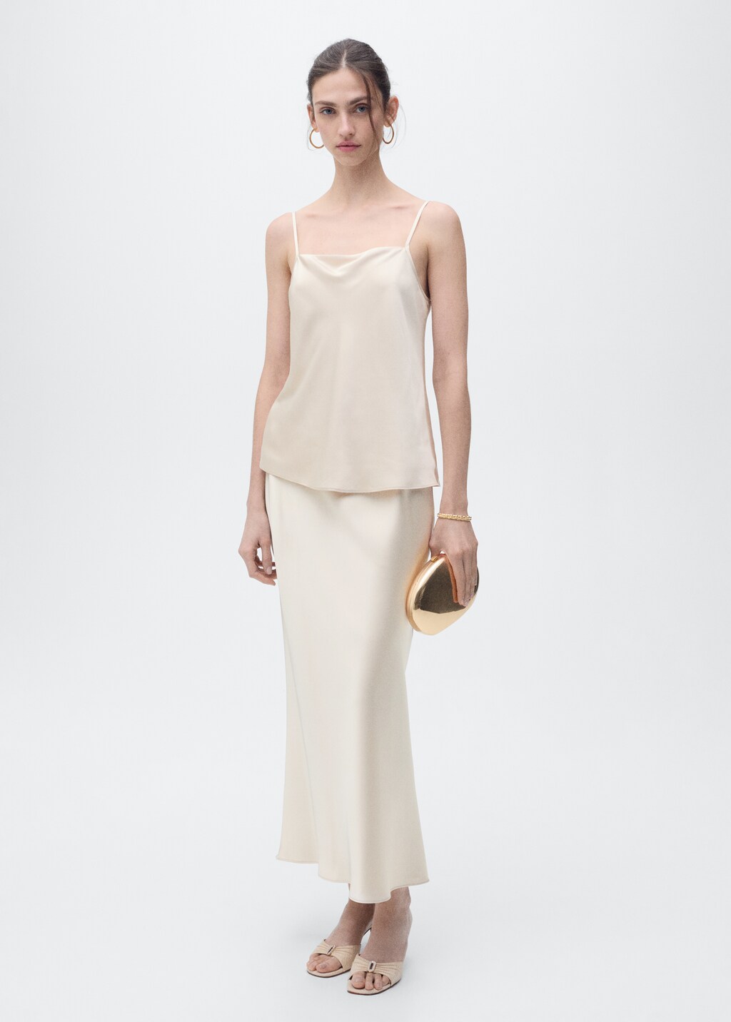 Satin top with draped neckline - Ecru