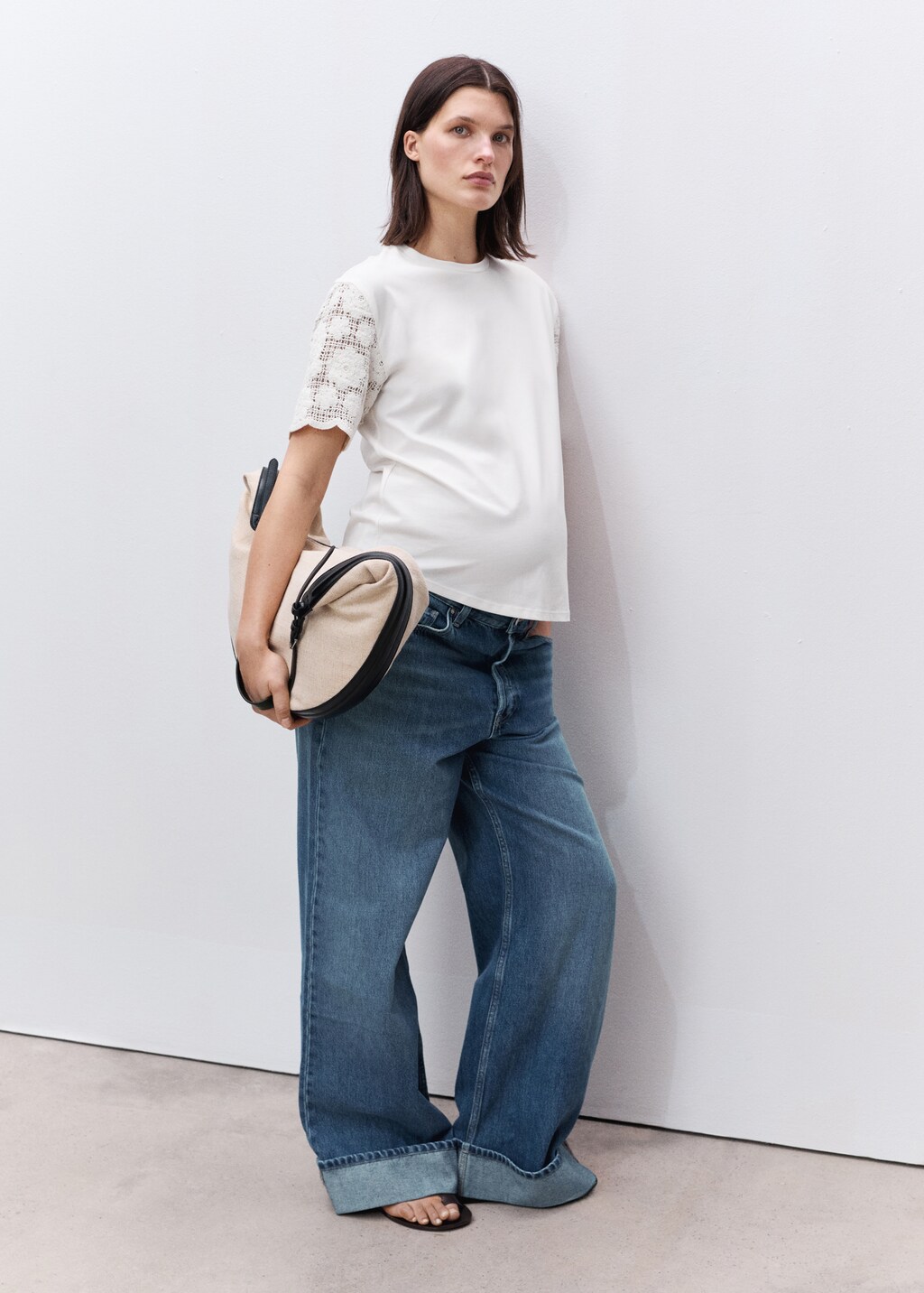 Crochet sleeve cotton t-shirt - White