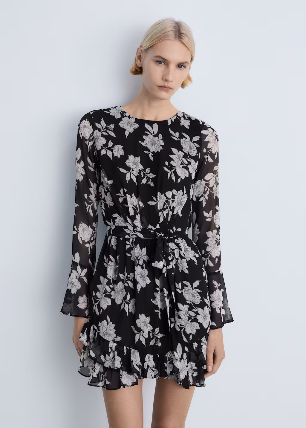Ruffled floral print dress - Black