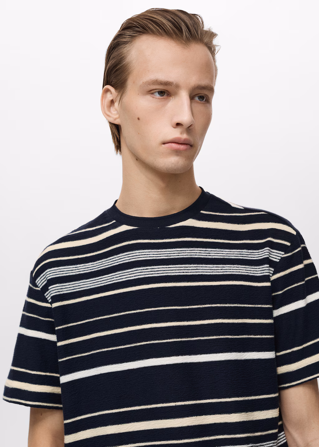 100% cotton regular-fit striped t-shirt - Ecru