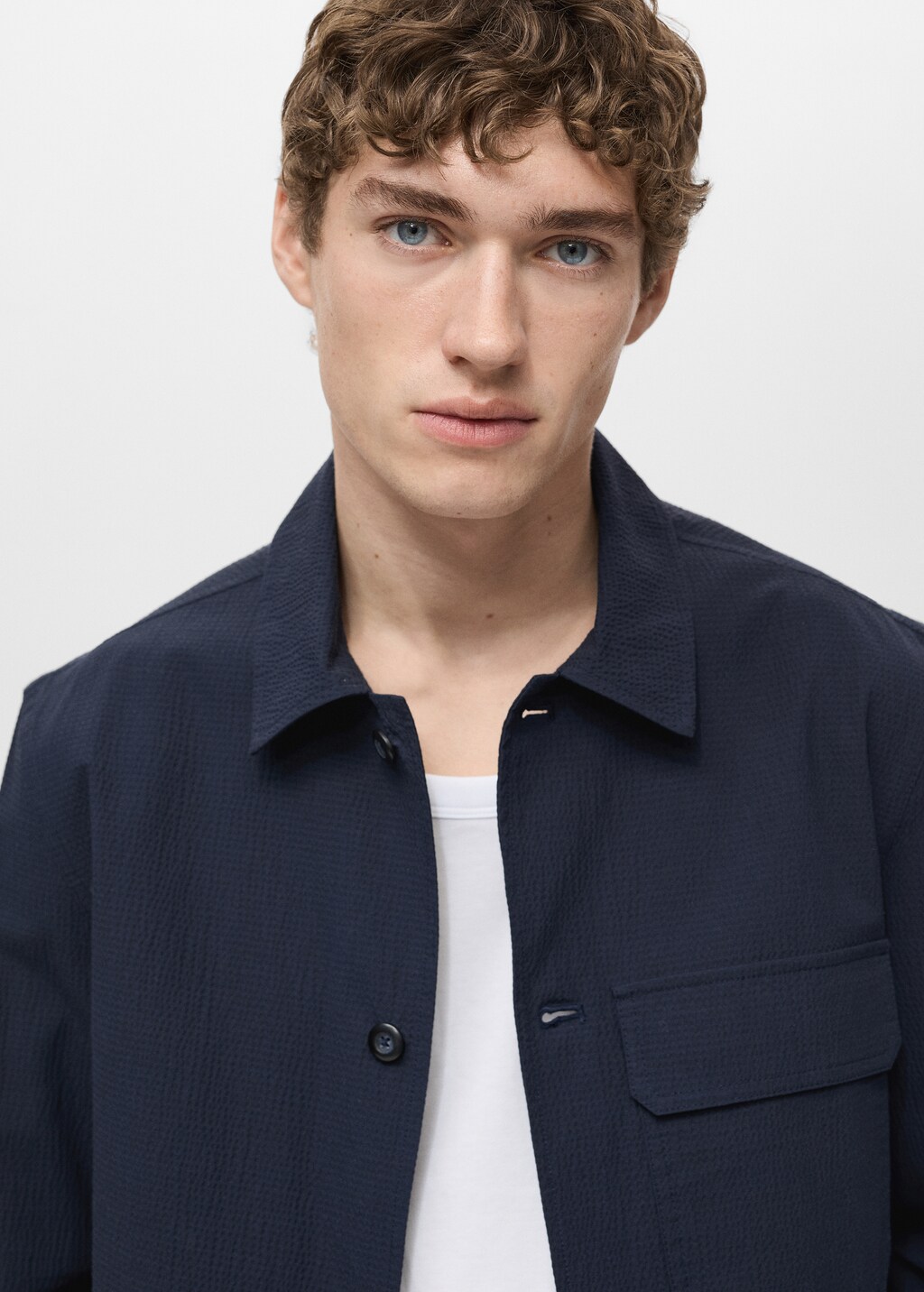 Cotton seersucker jacket - Dark Navy