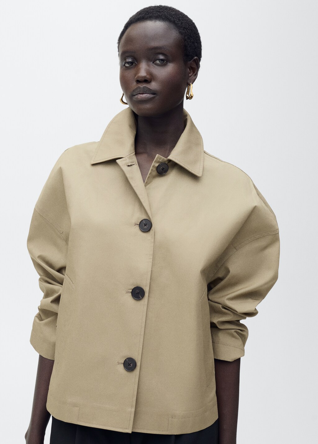 Straight cotton jacket with buttons - Khaki