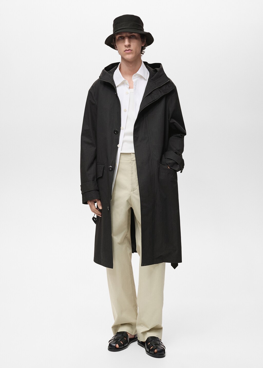 Trench coat with belt and hood - Black
