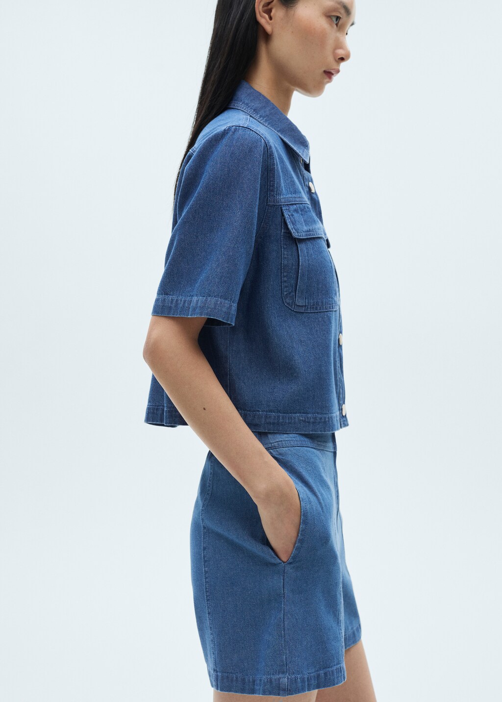 Cropped denim shirt - Medium Blue