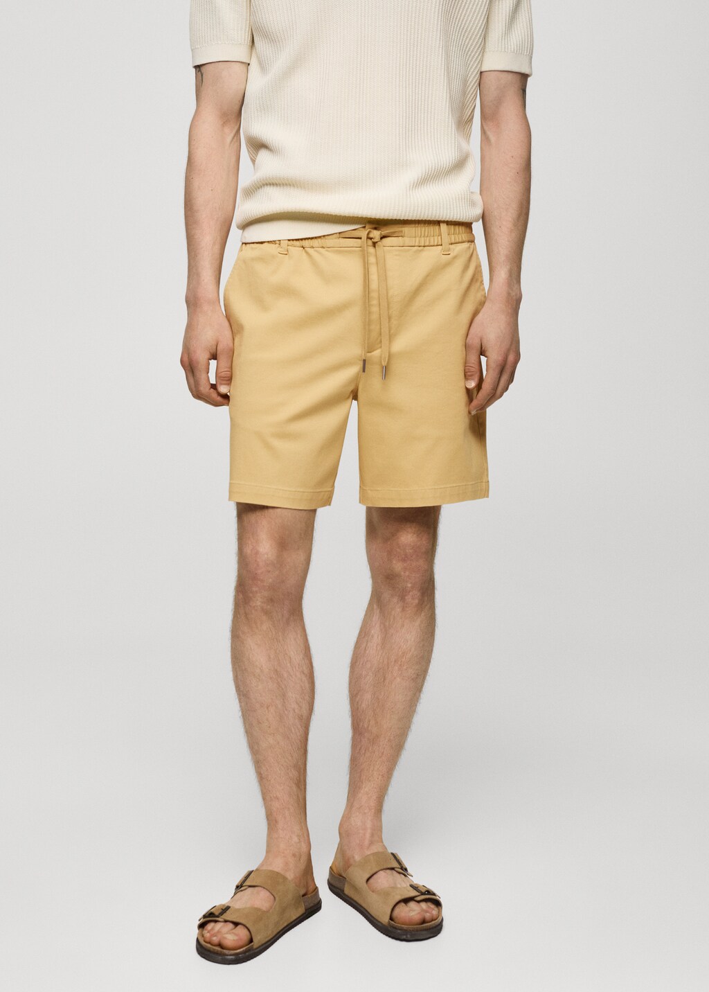 Cotton shorts with drawstring - Khaki