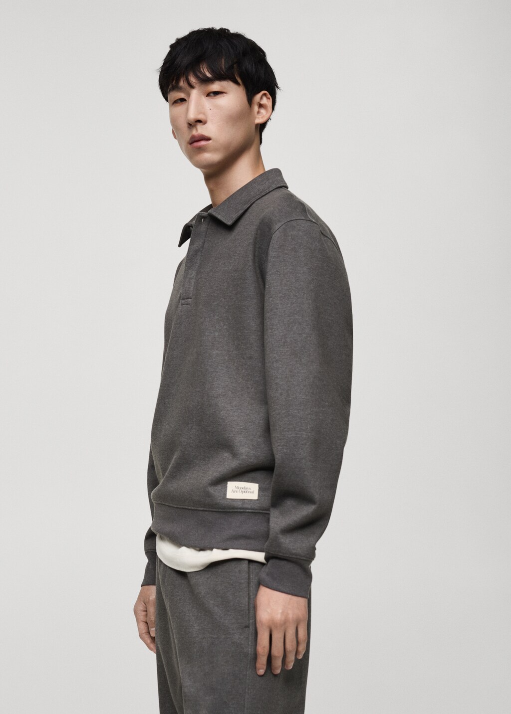 Polo sweatshirt with embroidery detail - Medium Heather Grey