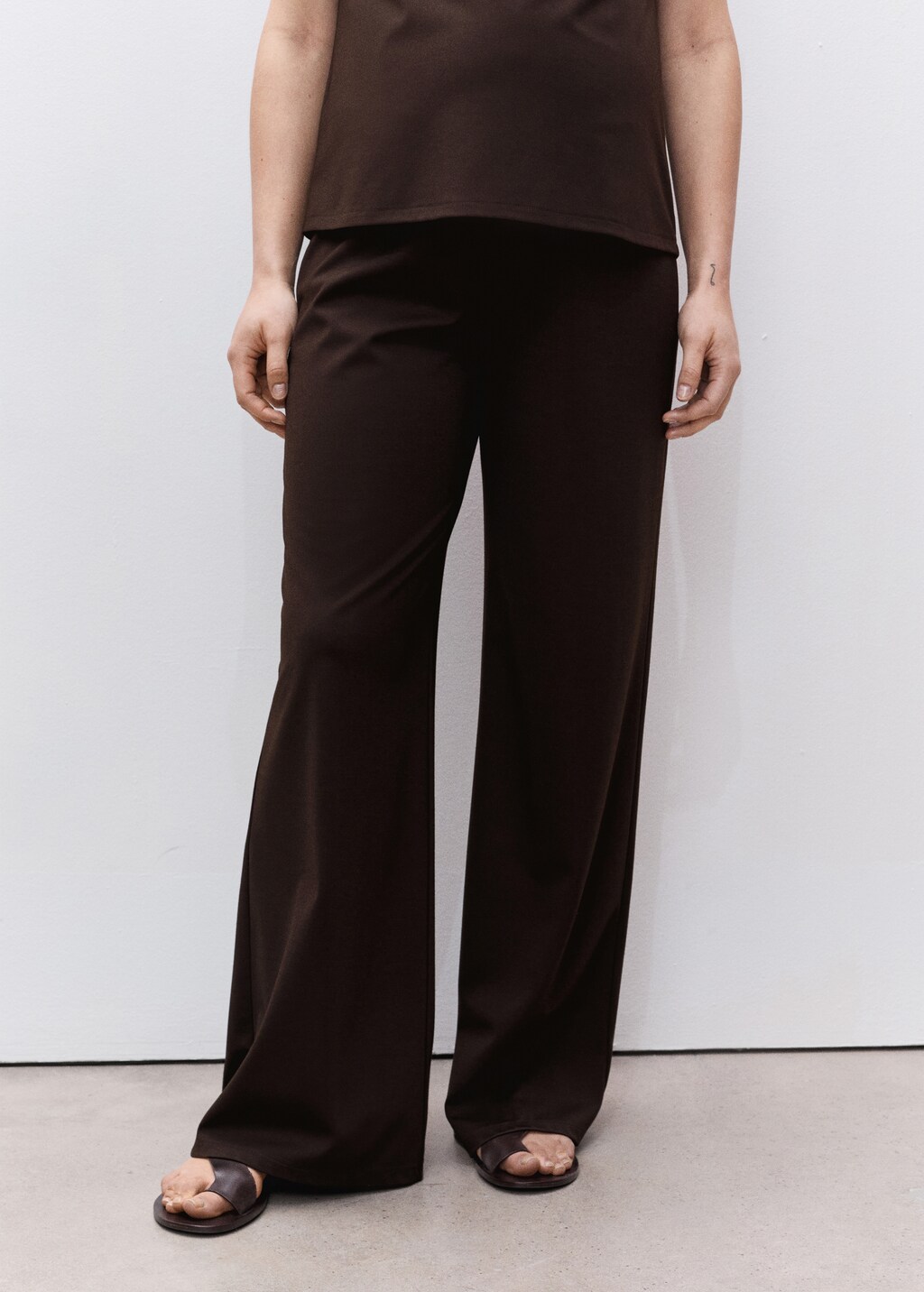 Fine-knit wideleg trousers - Sand