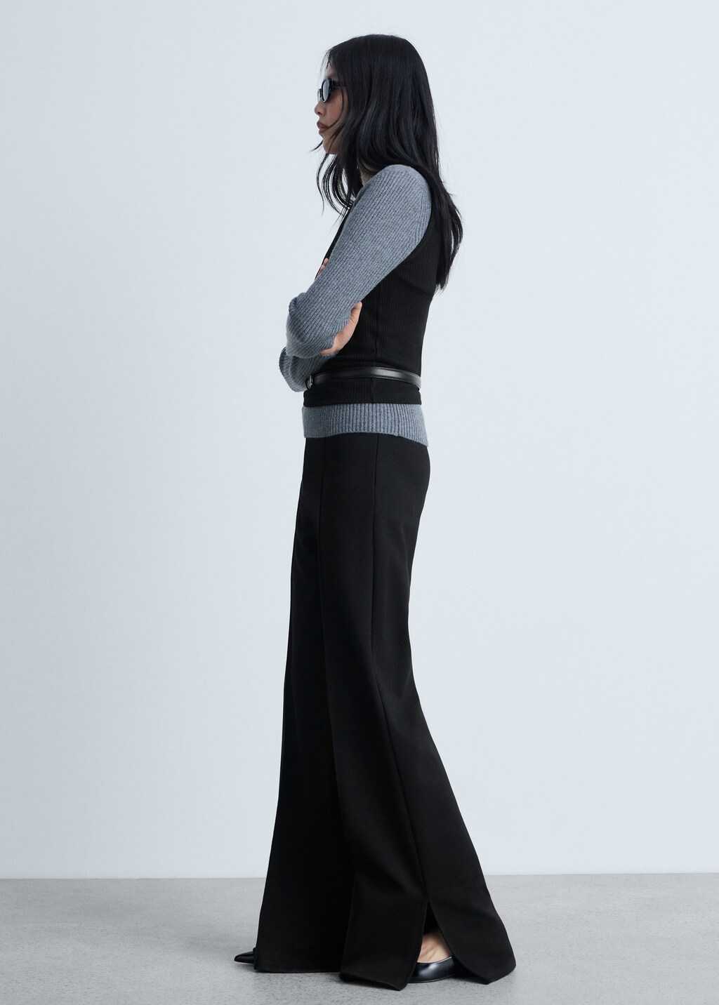 Wideleg trousers with slits - Black