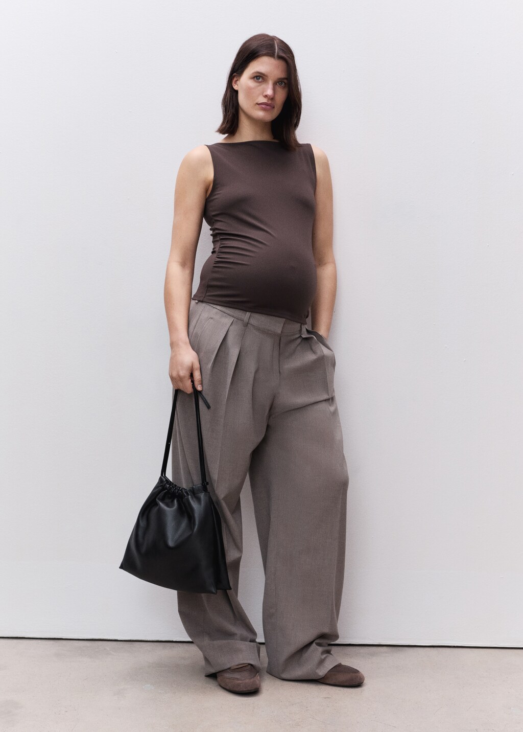 Ruched boat-neck top - Chocolate