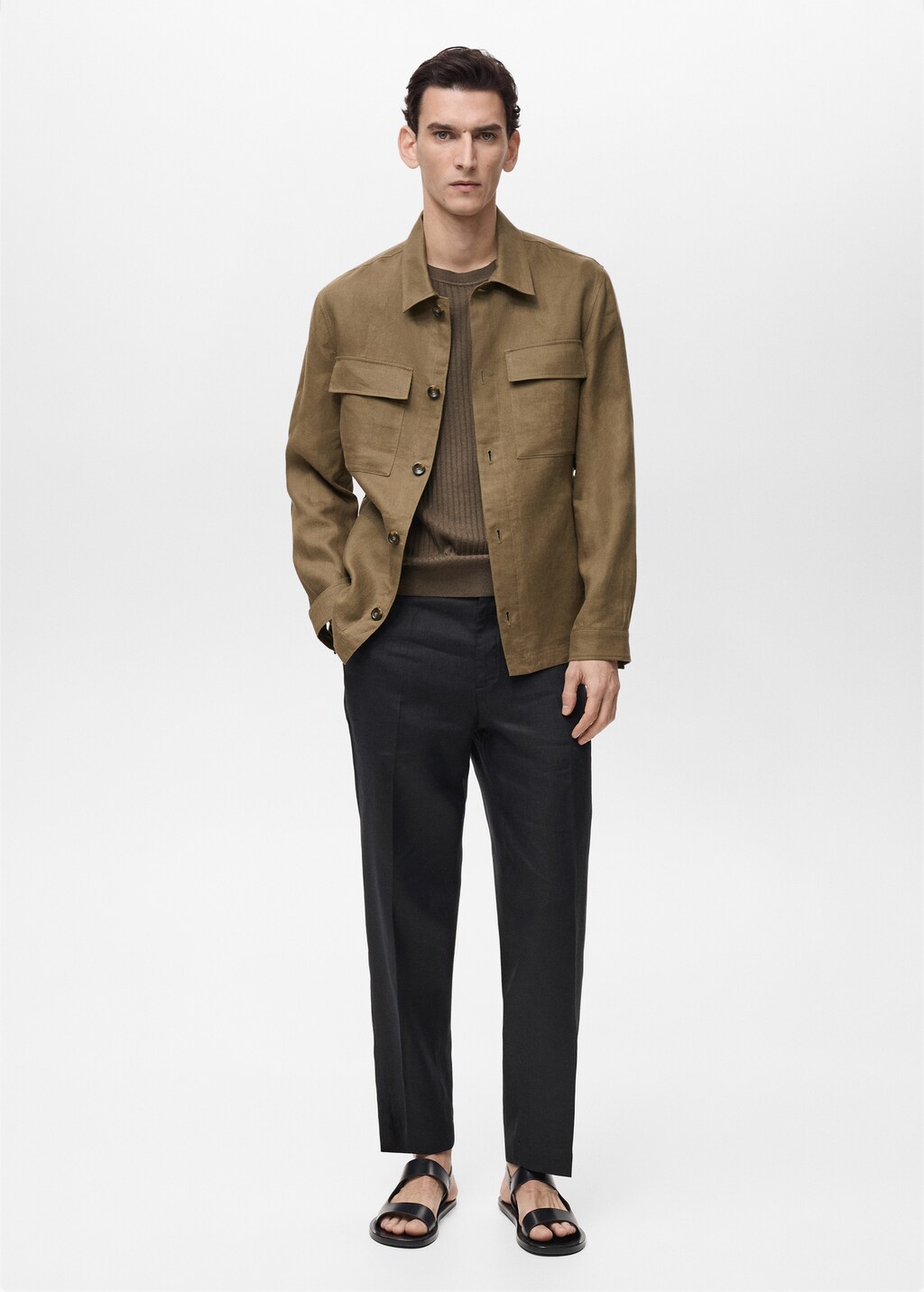 100% linen overshirt with pockets - Ivory White