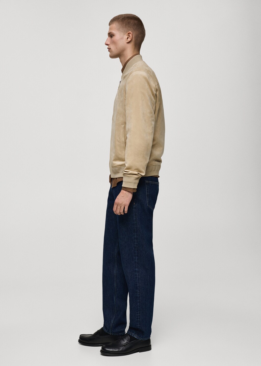 Suede-effect bomber jacket - Cognac