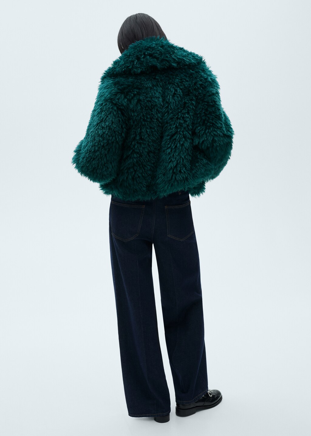 Fur-effect coat with lapels - Blue
