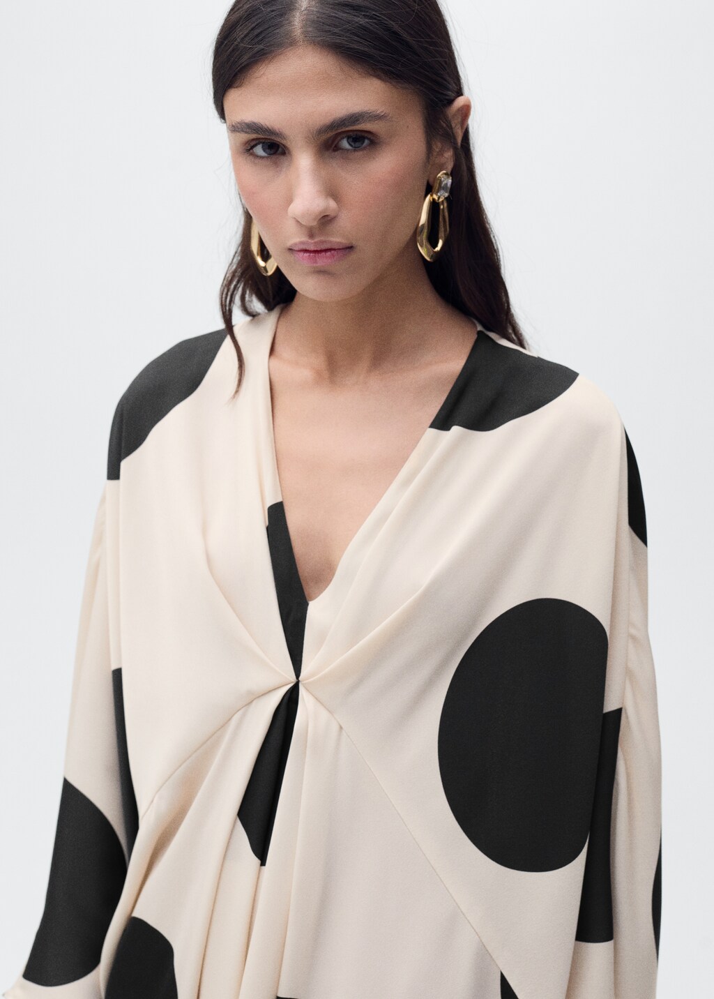 Polka-dot draped dress - Ecru