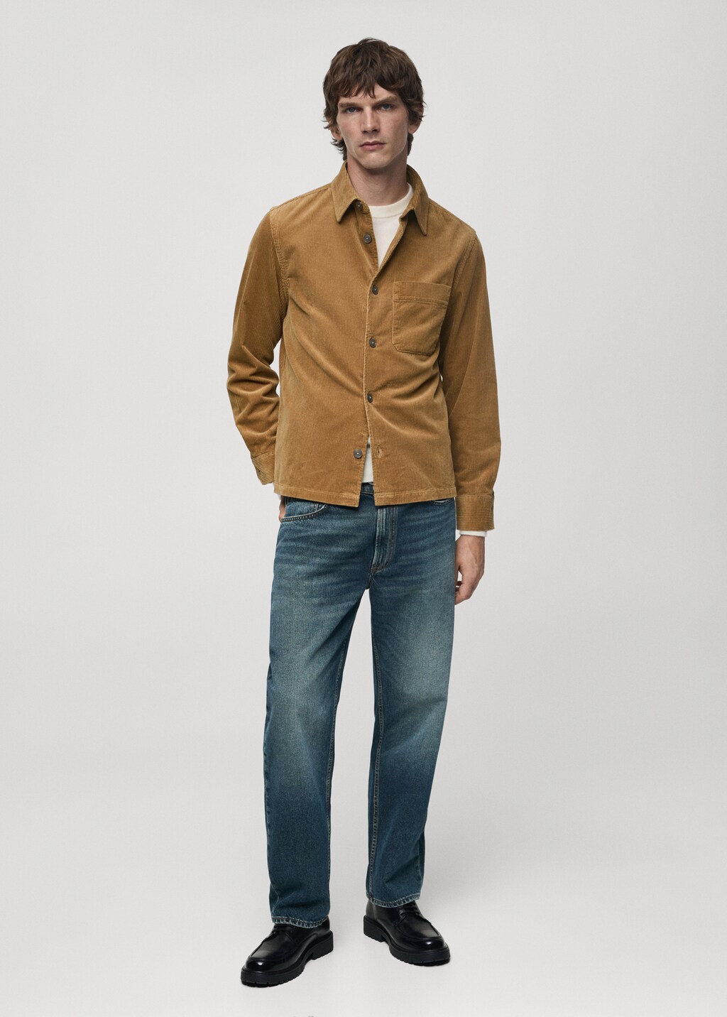 Corduroy overshirt with pockets - Brown