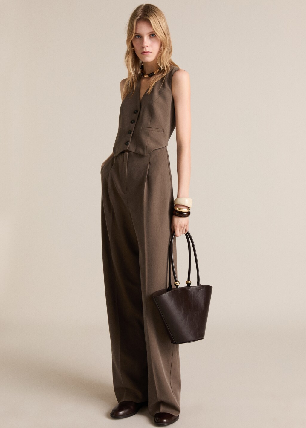 Long suit-style jumpsuit - Brown