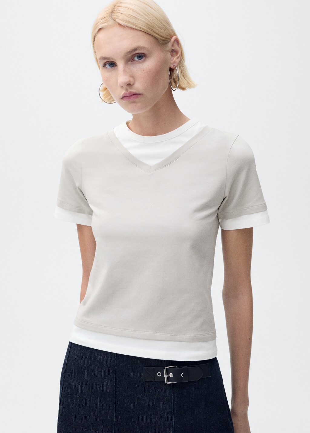 Contrasting cotton-blend T-shirt - Grey