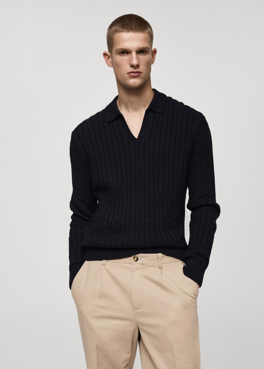 Medium braided-knit polo sweater - Dark Navy