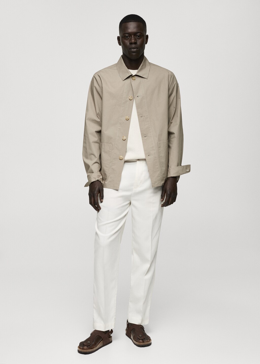 100% cotton poplin overshirt - Khaki