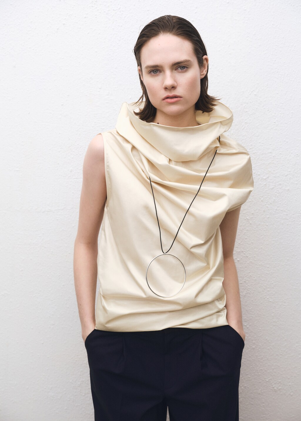 Wideleg wool-blend pleated trousers - Navy