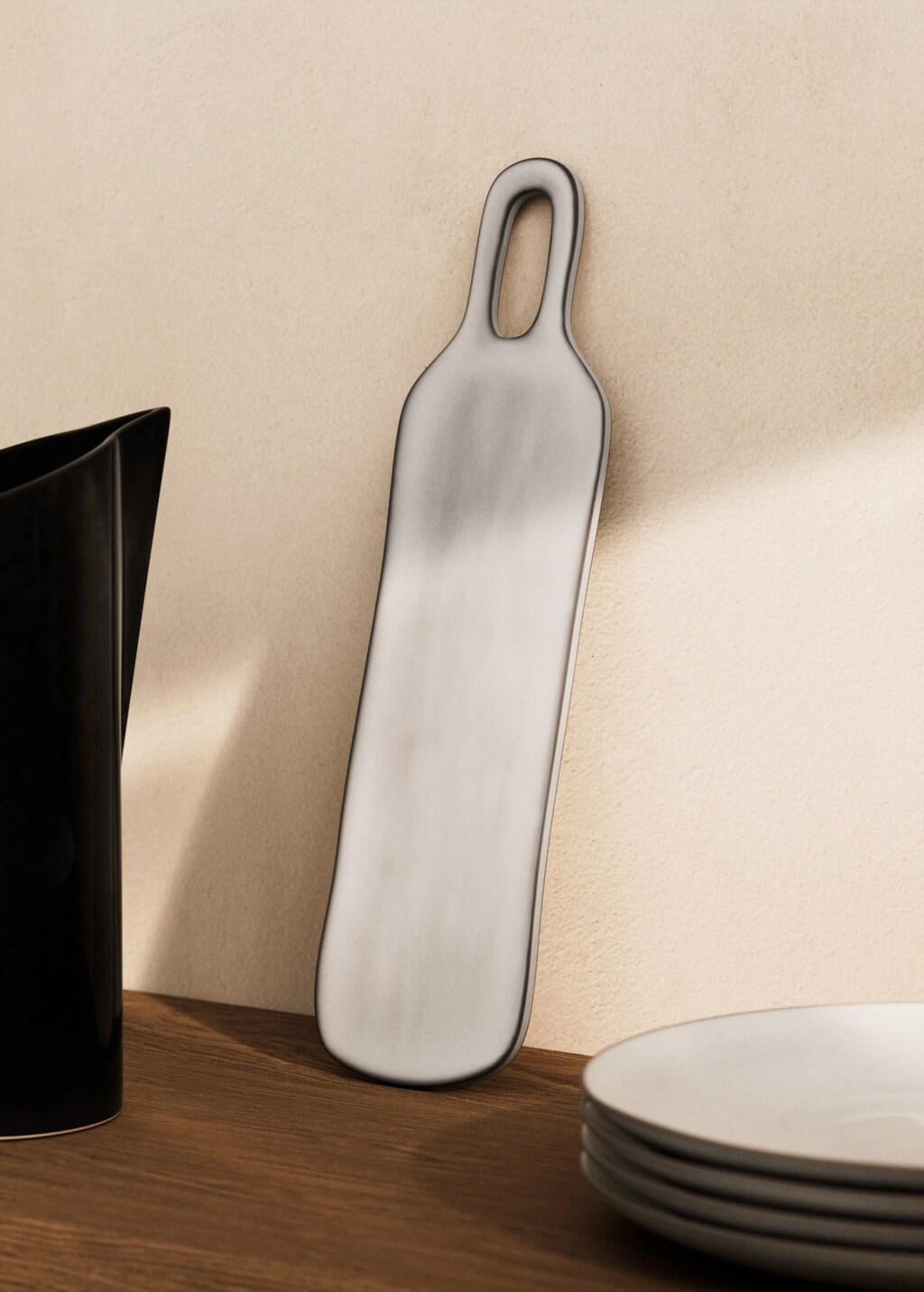 Rectangular stoneware table with contrast edge - White