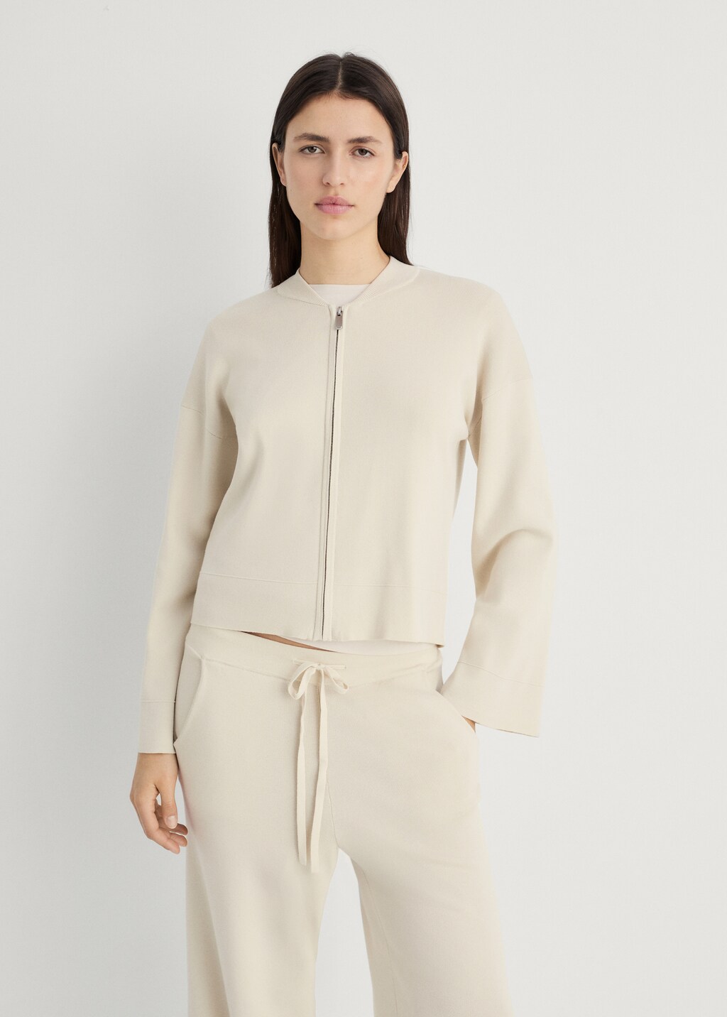 Rib-knit jacket with zip - Light/Pastel Grey