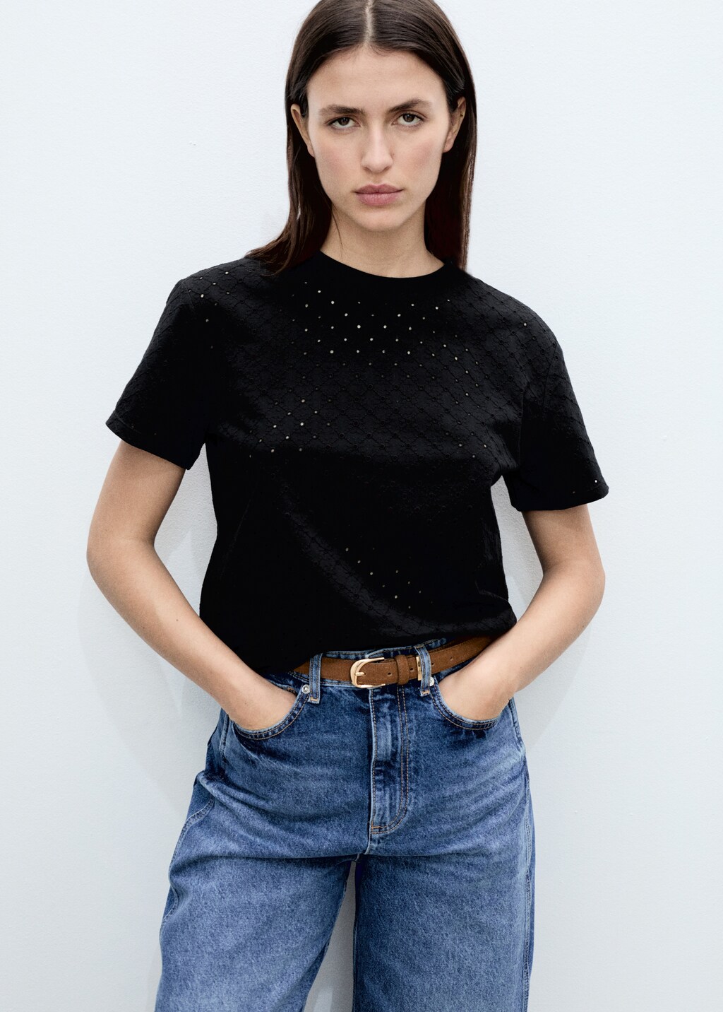 Embroidered openwork t-shirt - White