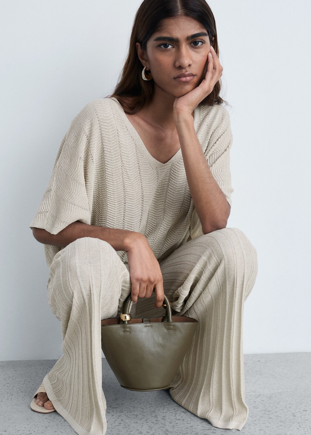 Flared knitted trousers - Gold