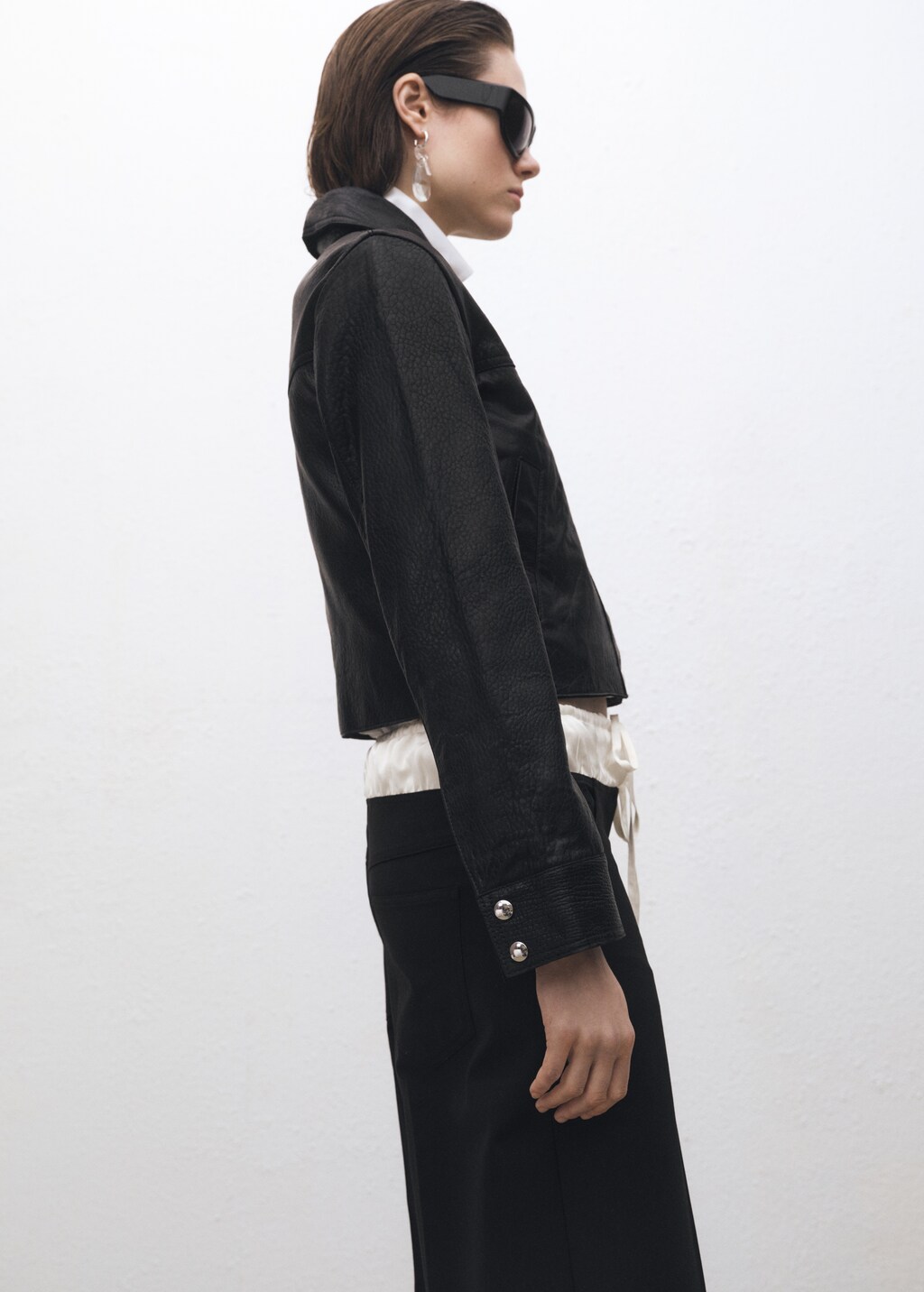 Lapels leather jacket - Black