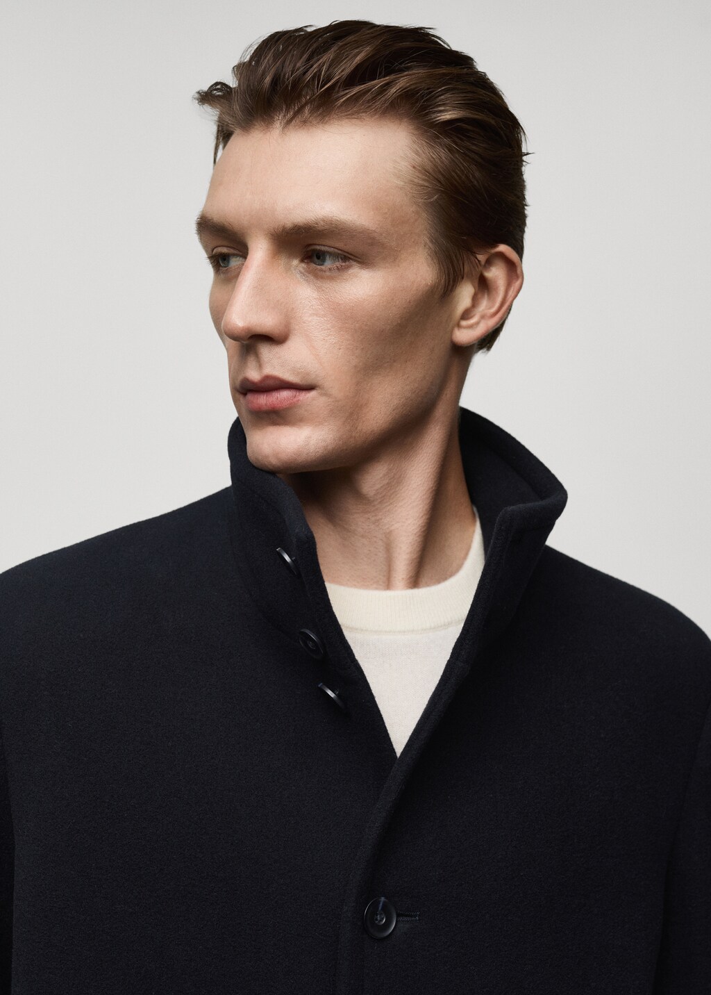 Long wool coat with collar - Dark Navy