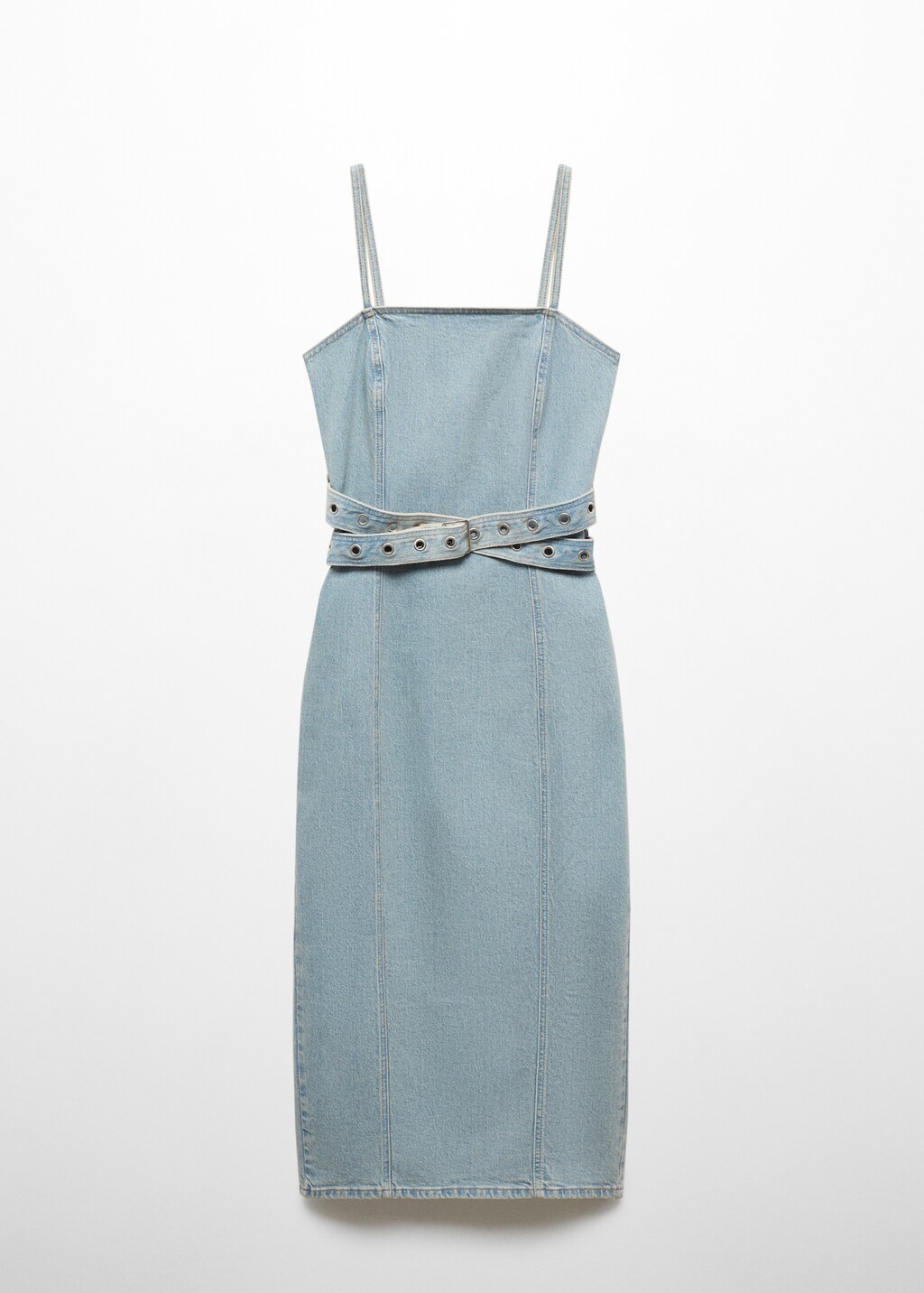 Denim dress with belt - Medium Blue