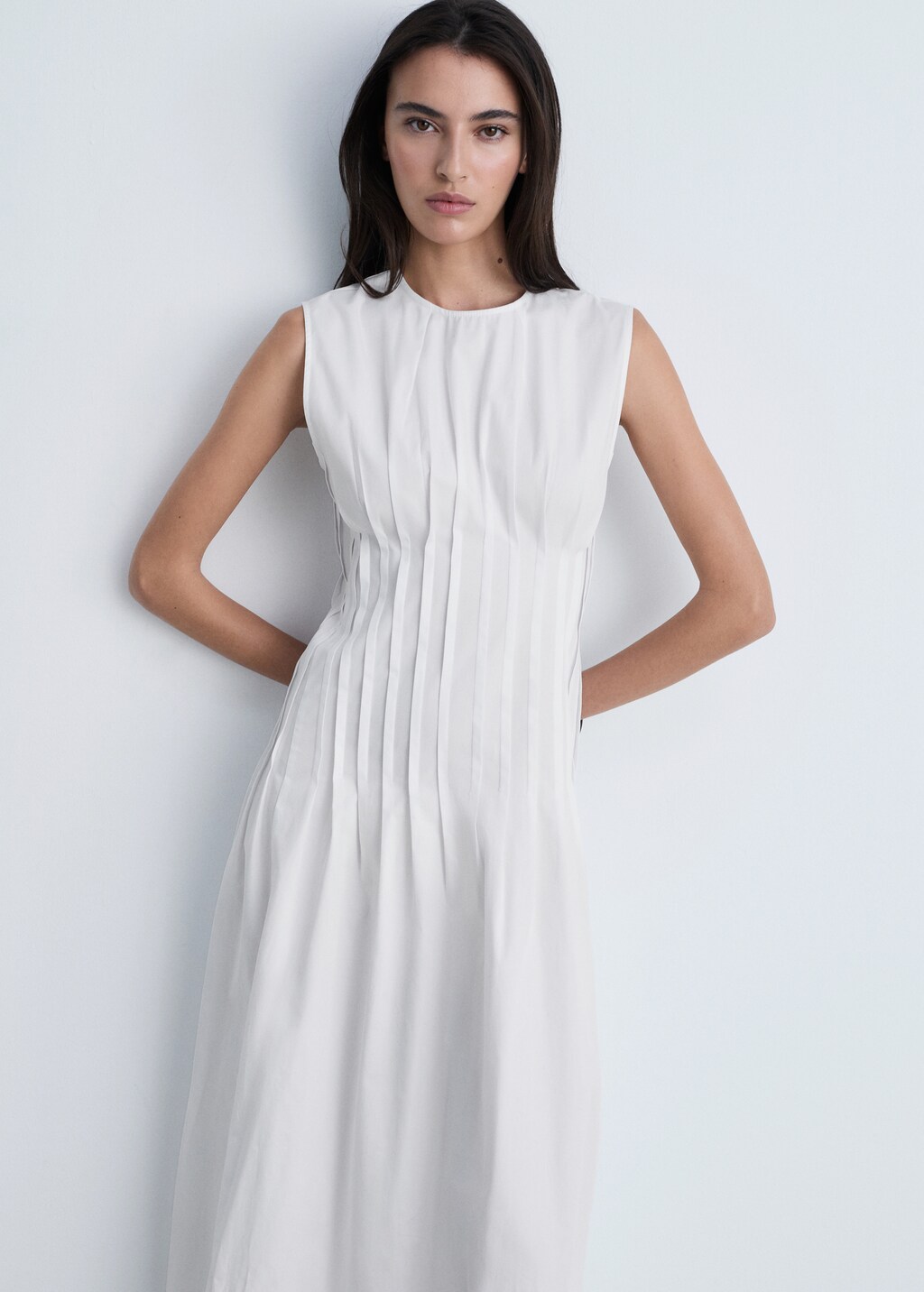 Cotton pleated midi-dress - White