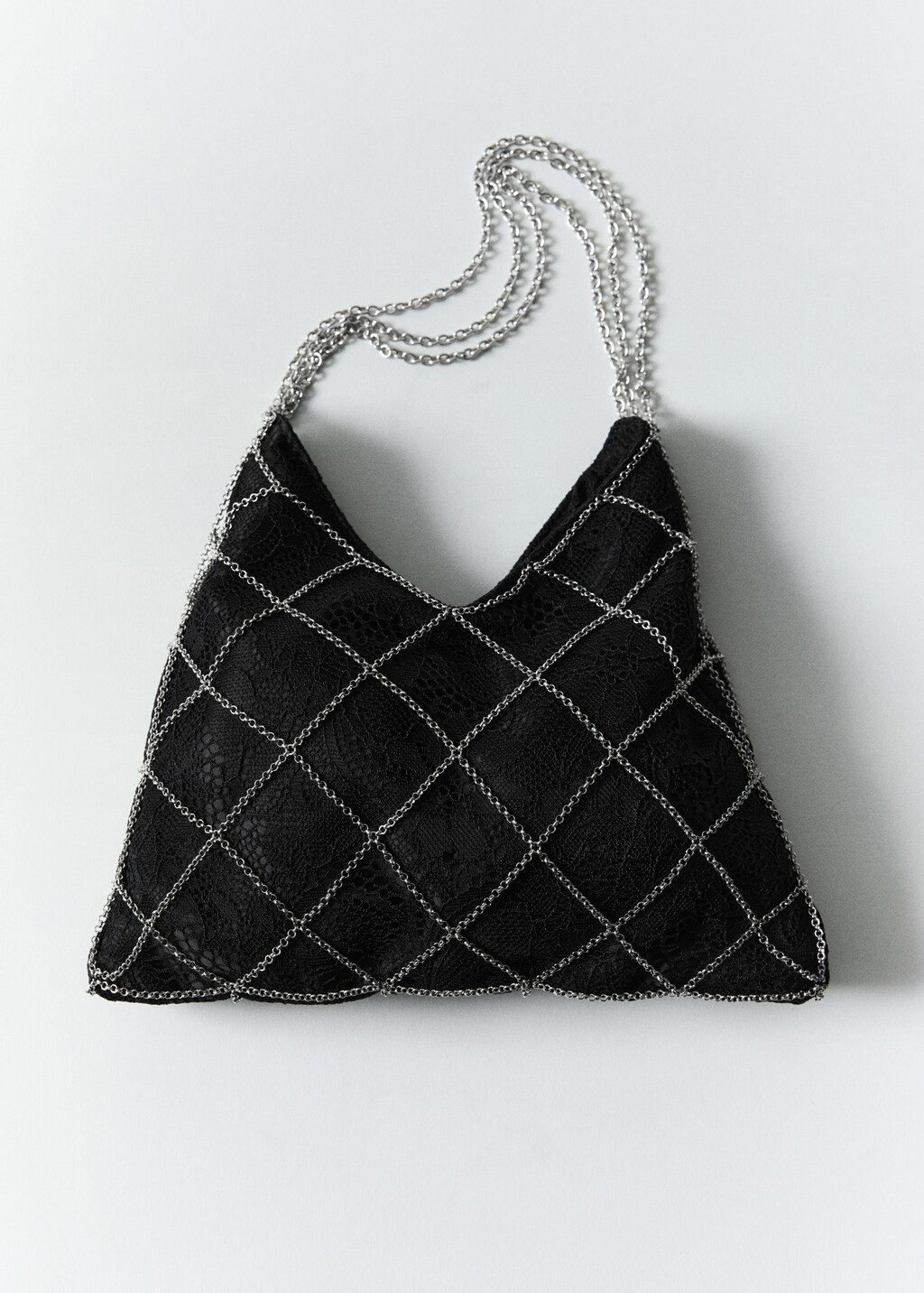 Guipure mesh chain bag - Black