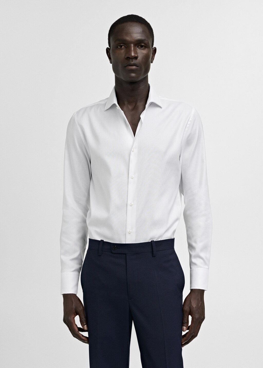 Slim-fit textured cotton suit shirt - White