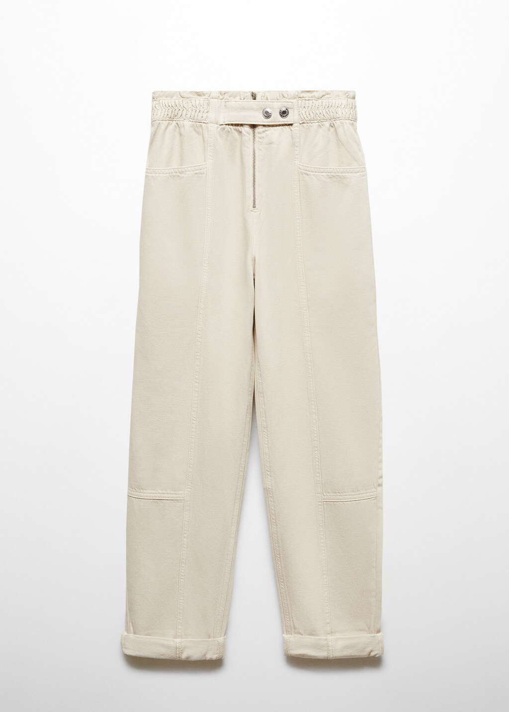 Slouchy jeans with elastic waist - Ecru