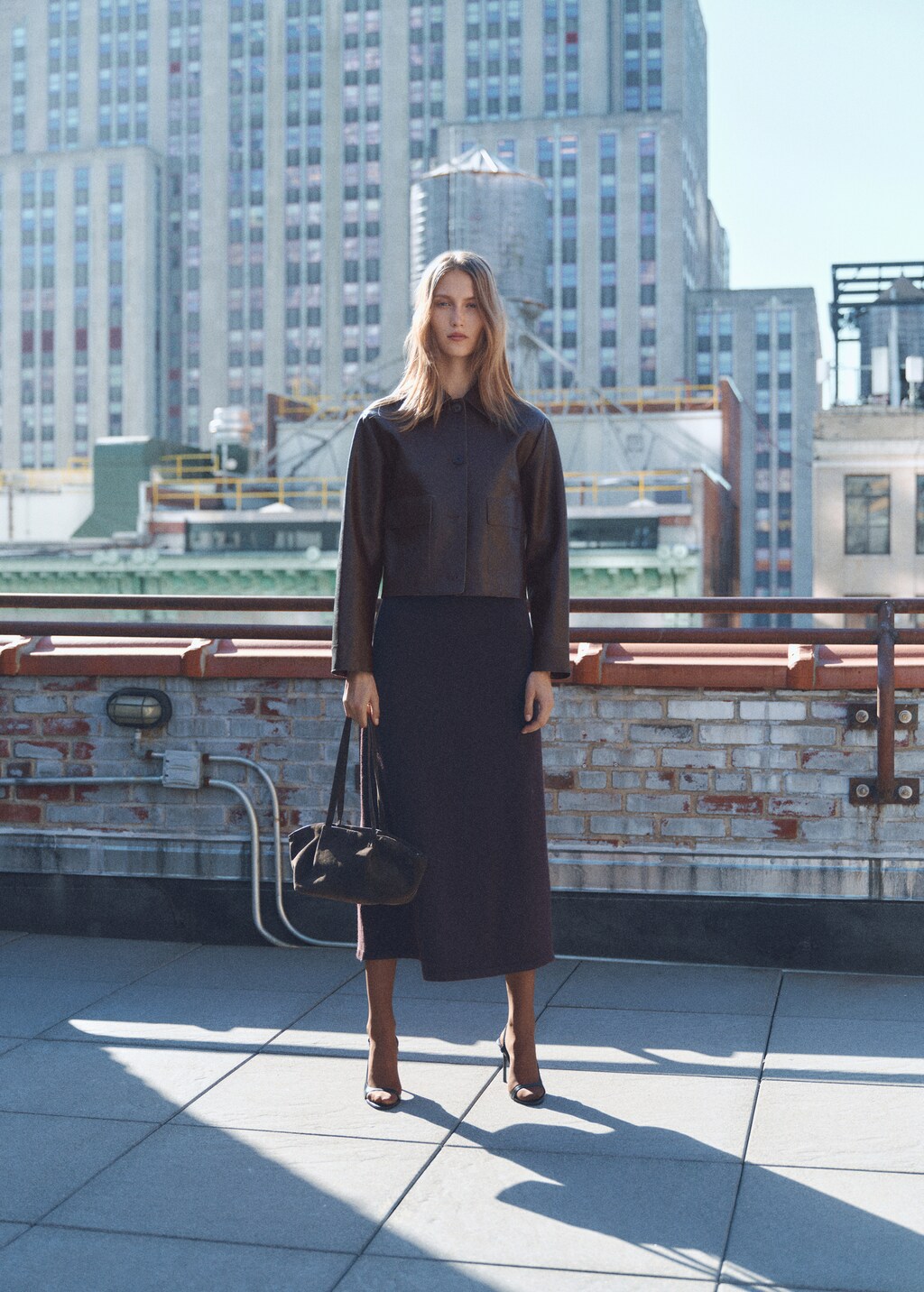 Leather-effect jacket with pockets - Black