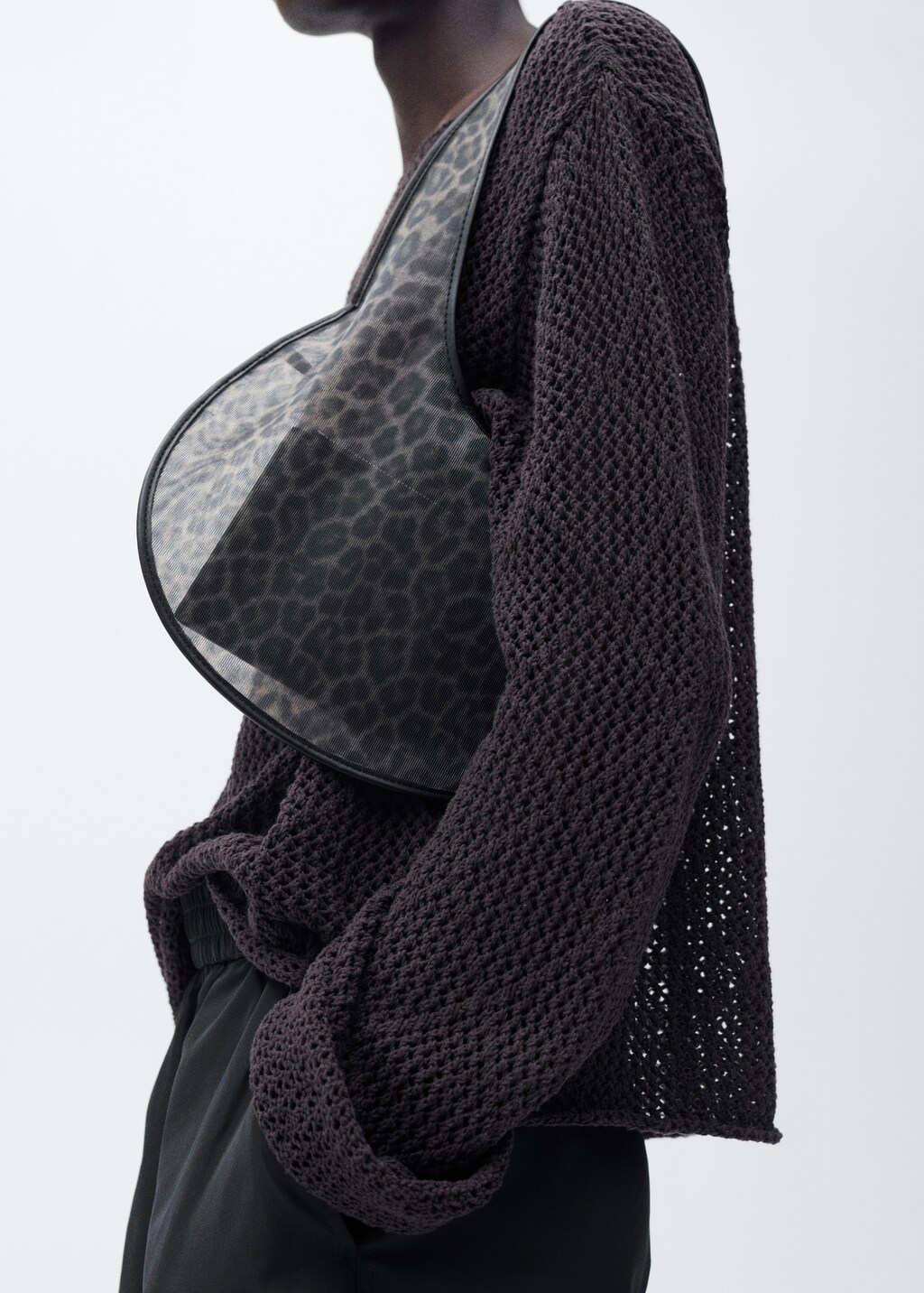 Semi-sheer leopard-print handbag - Black