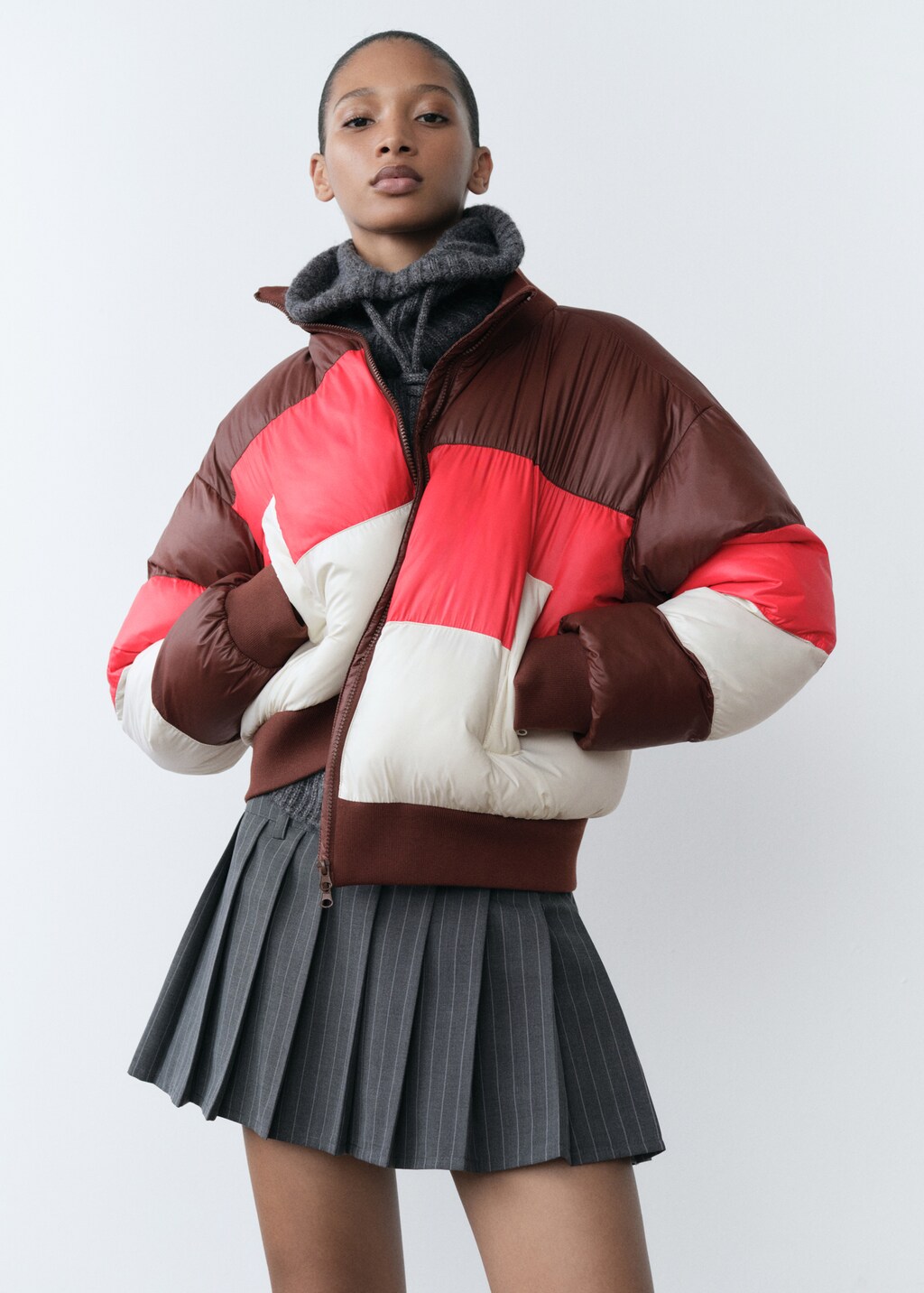 Tricolour quilted jacket - Brown