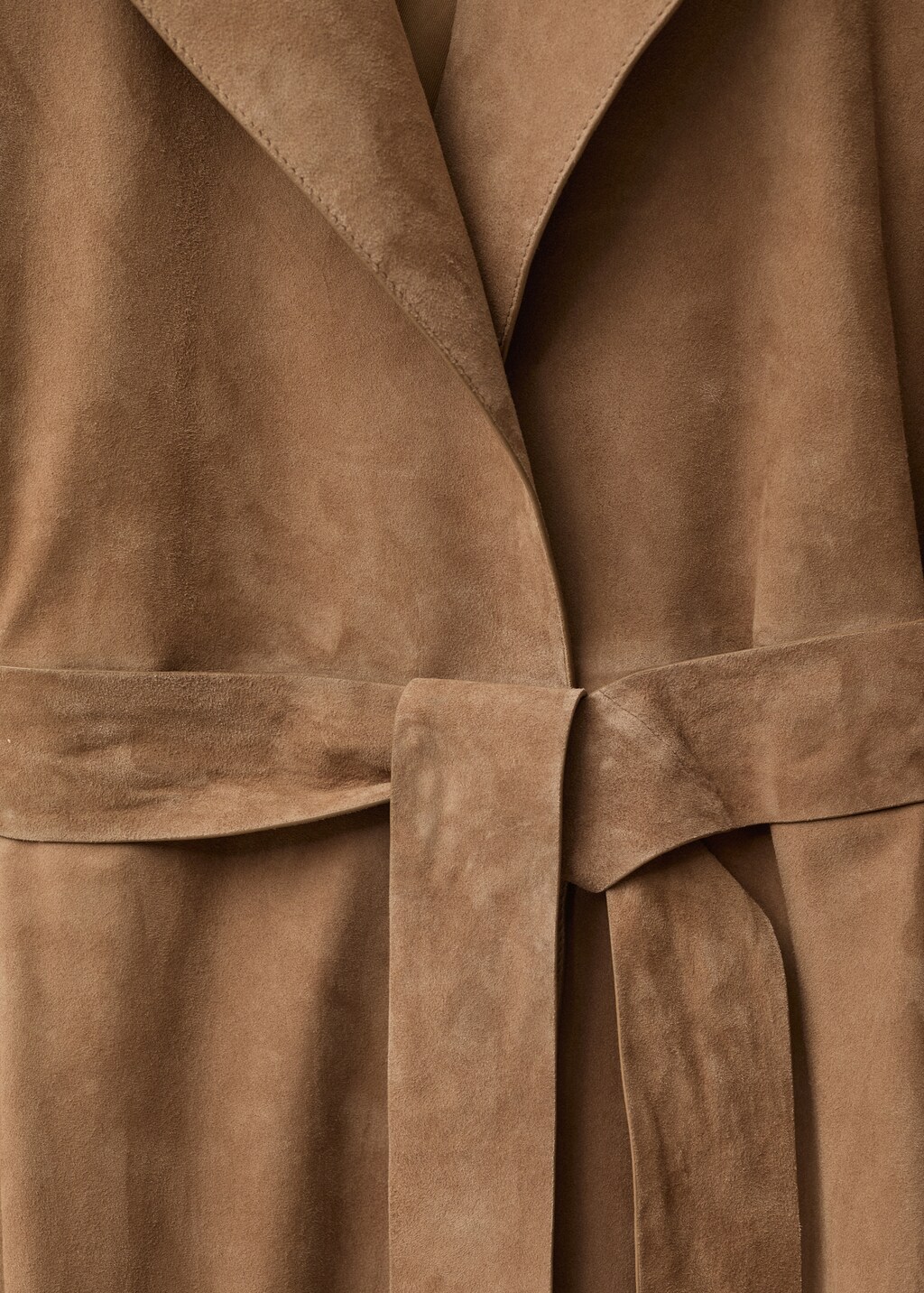Belted suede trench coat - Medium Brown