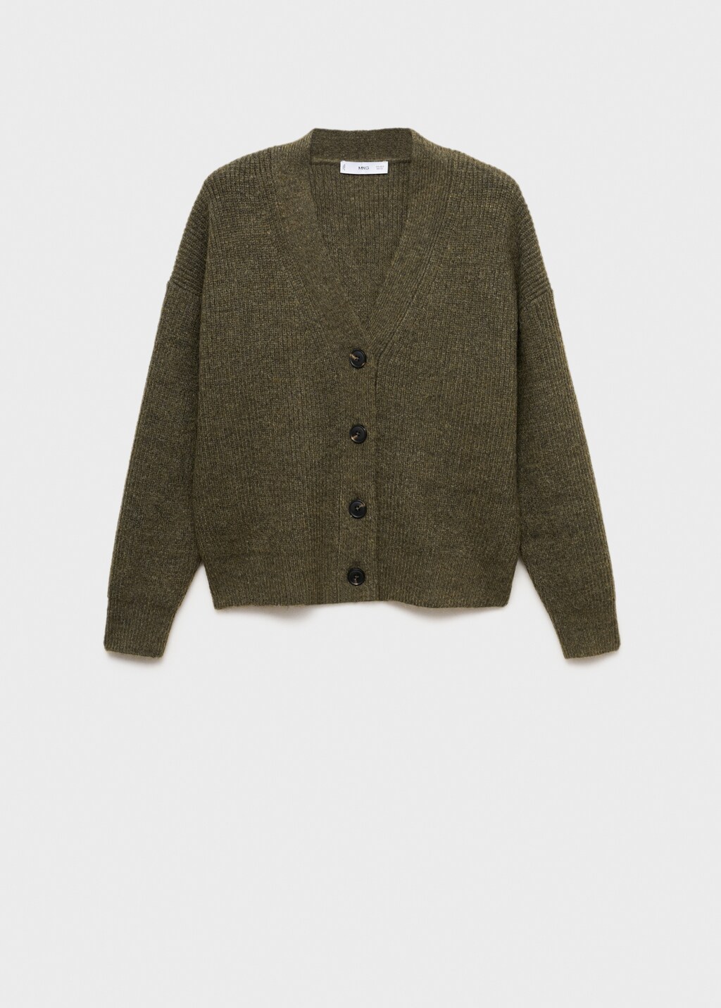 V-neck ribbed cardigan - Khaki