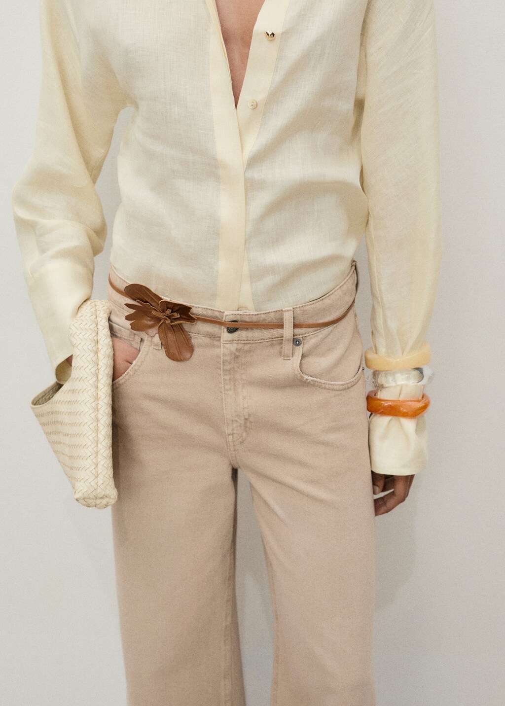 Low waist wideleg jeans - Sand