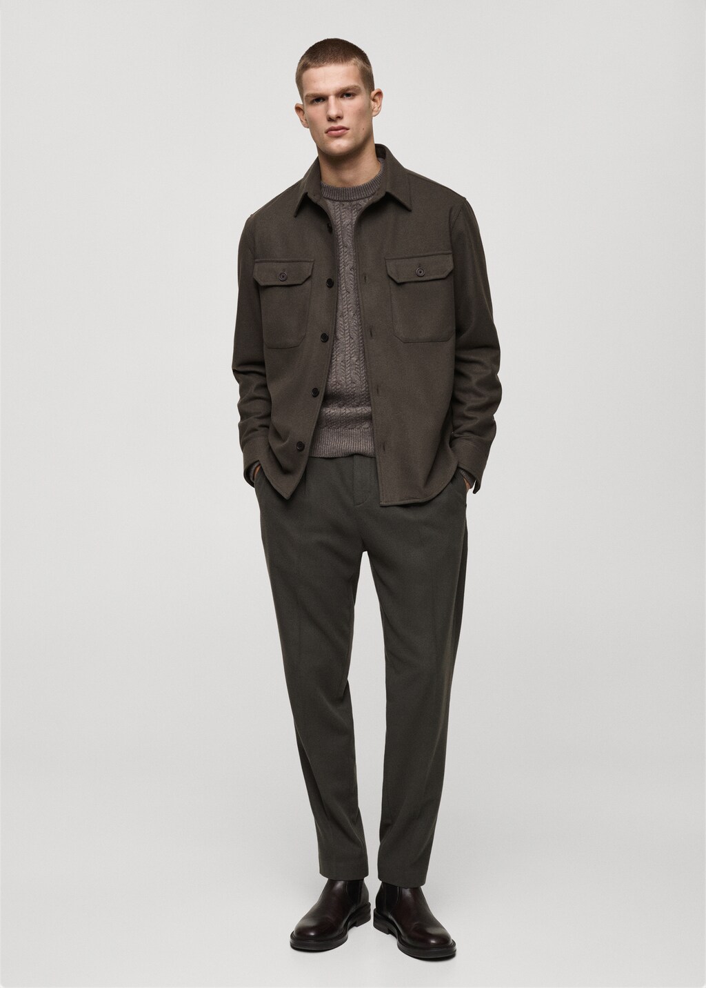 Wool-blend flannel overshirt - Grey