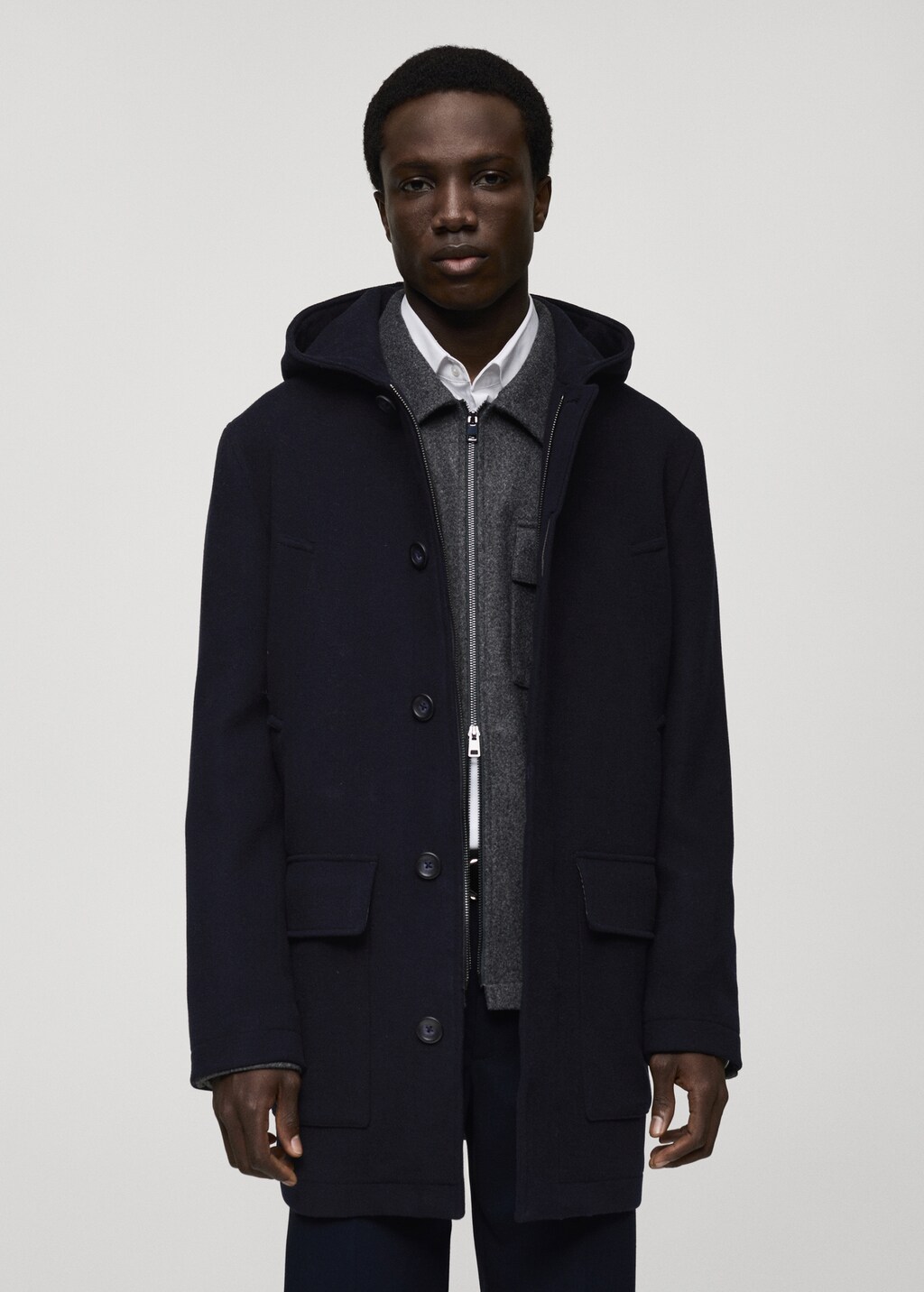 Hooded wool coat - Dark Navy