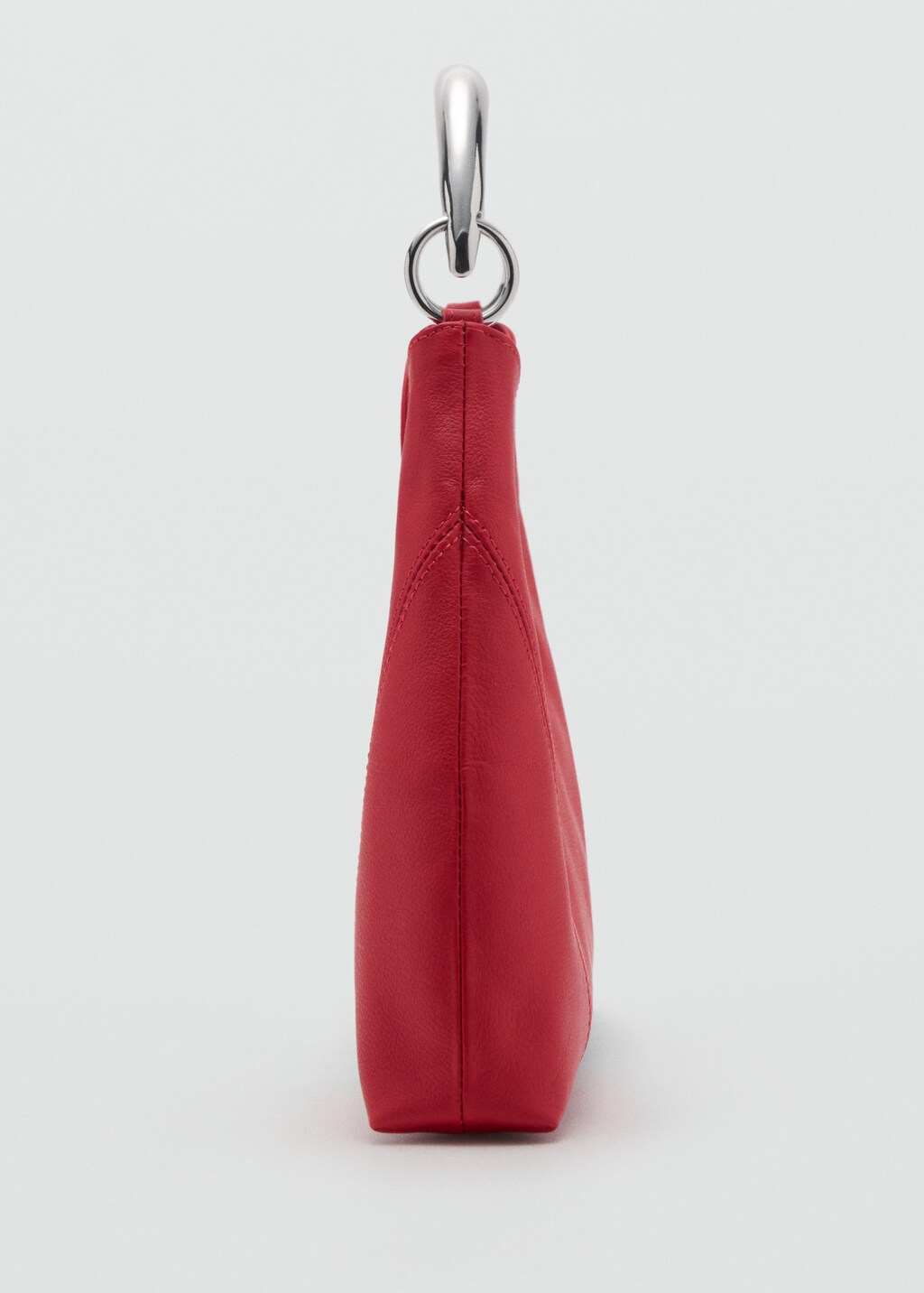 Leather shoulder bag with metal handle - Red