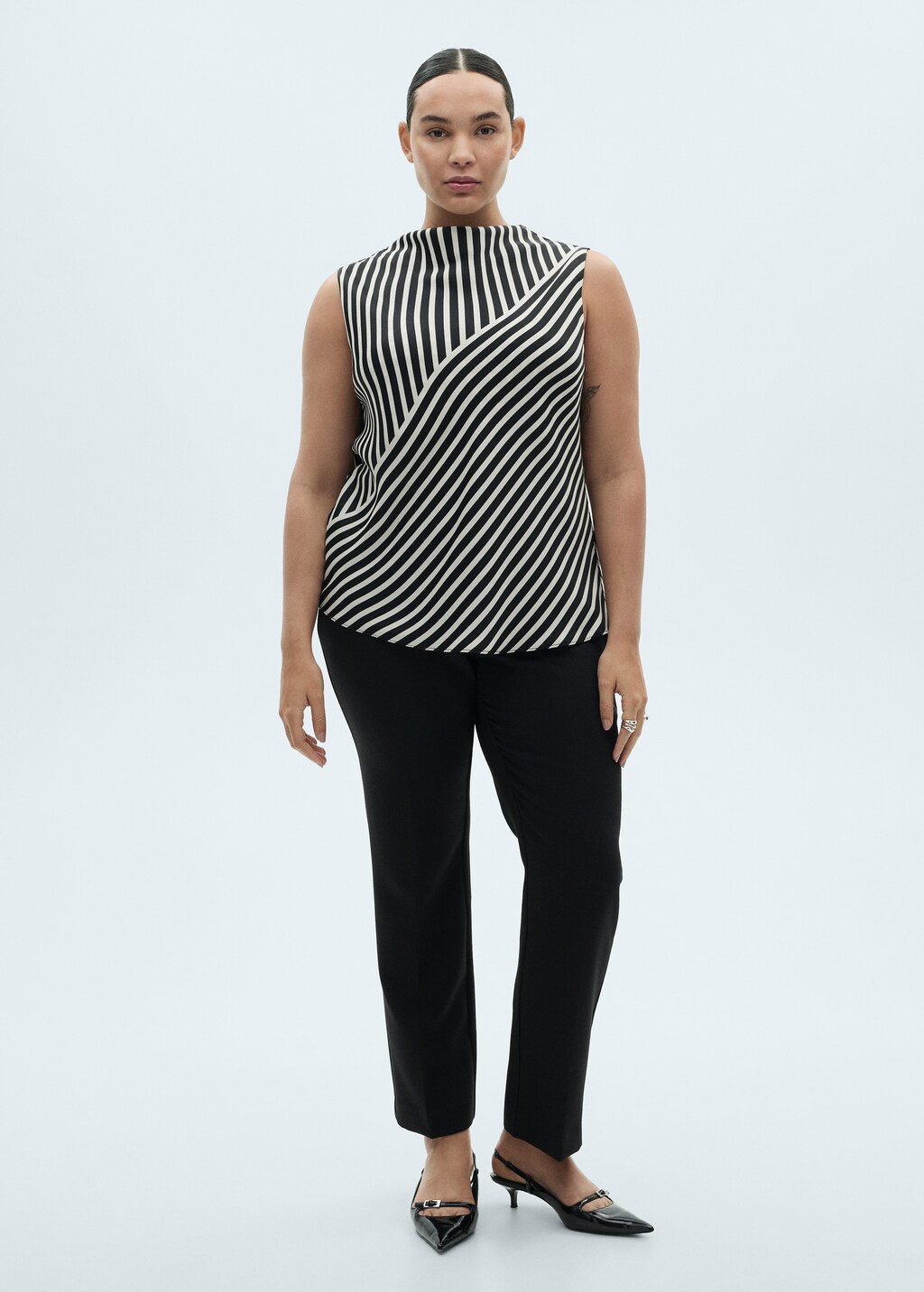 Striped perkins-neck blouse - Black
