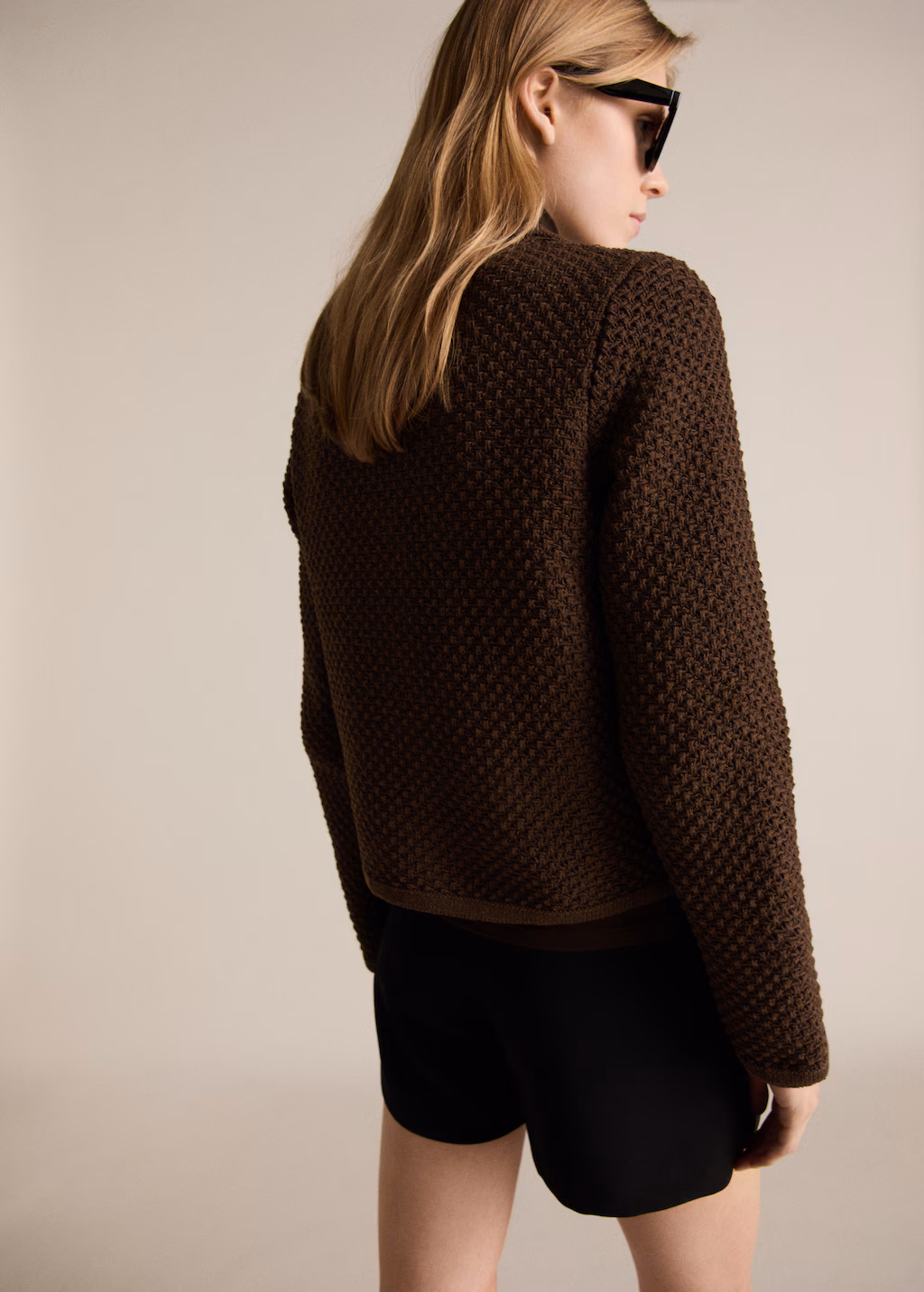 Polo-neck knitted jacket - Brown