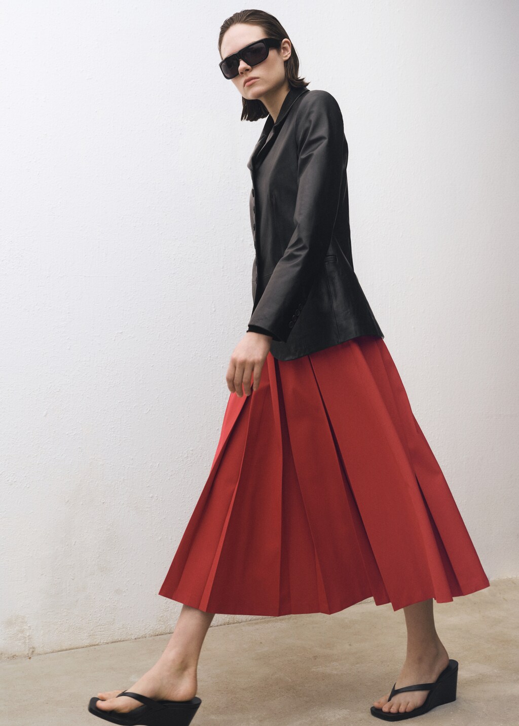 Wool-blend pleated skirt - Red