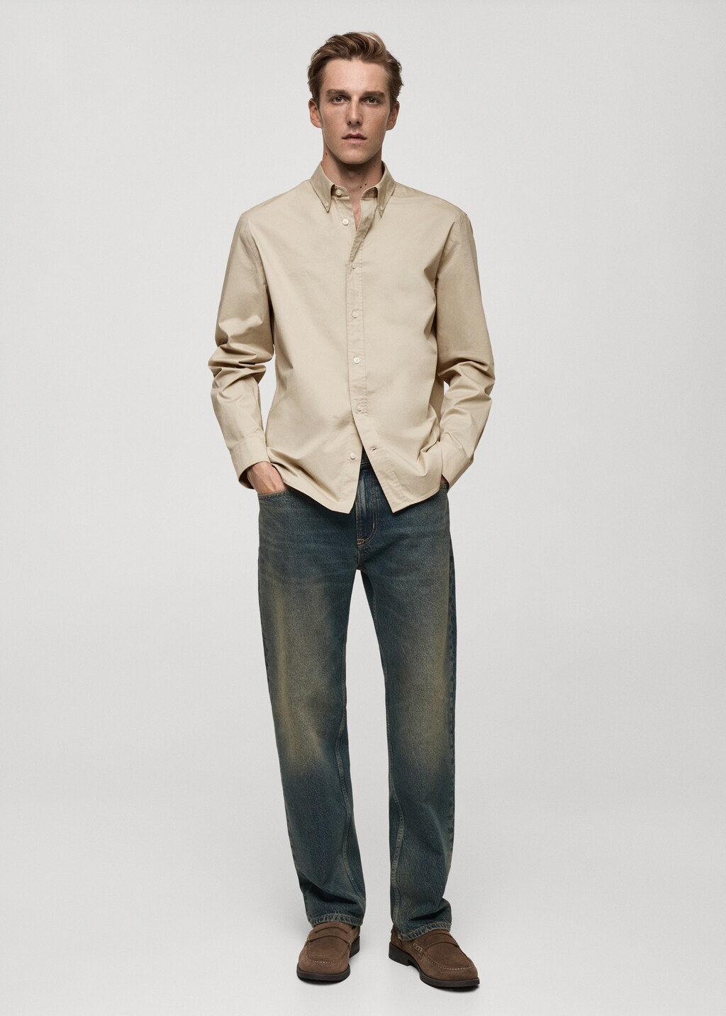 Regular fit cotton shirt - Khaki