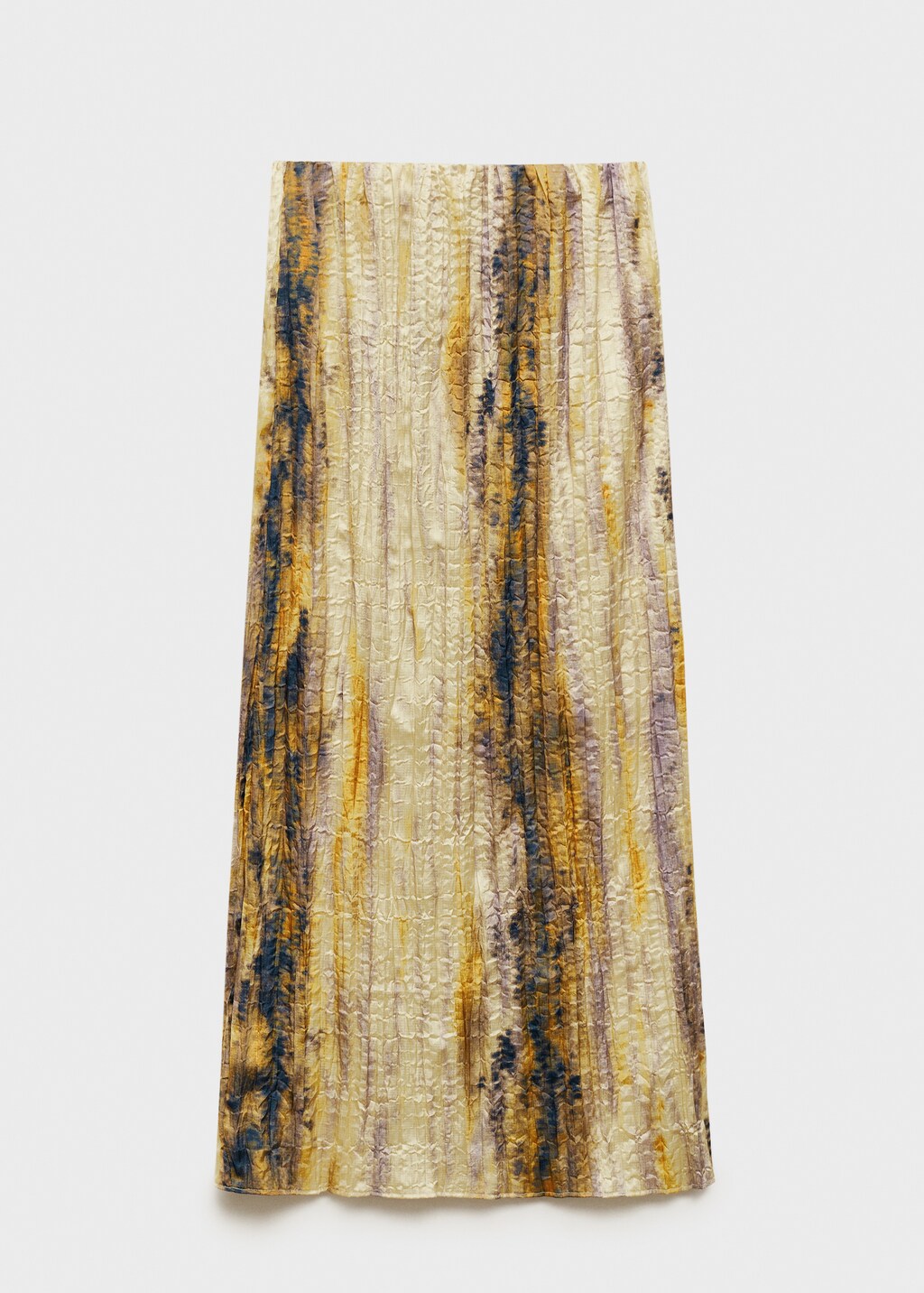 Long satin textured skirt - Yellow