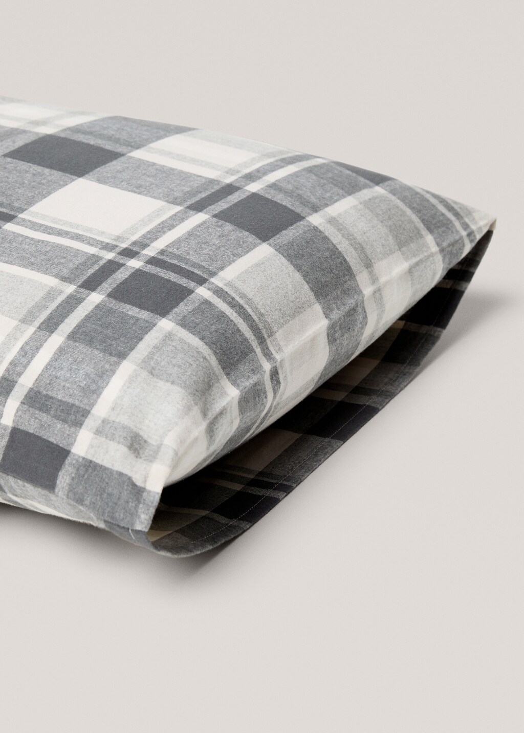 Pillow cover 100% cotton flannel plaid 60x60cm - Grey